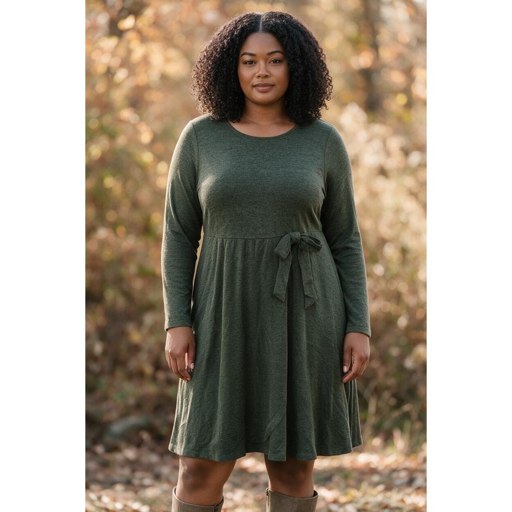 NWT Torrid Super Soft Plush Hacci Dress Olive Green Marl Long Sleeve 0 12